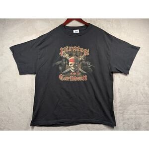 Vintage Y2K Disneyland Pirates of the Caribbean Black Skull Pirate Shirt Size XL